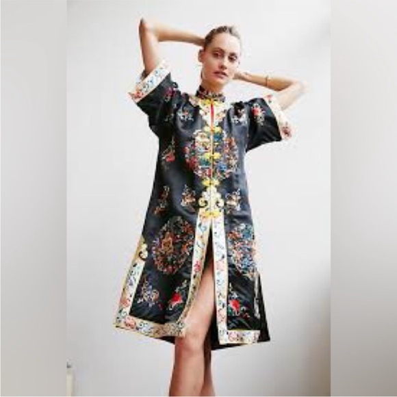 Golden Bee Dresses & Skirts - GOLDEN BEE Embroidered Black Satin Jacket with Yellow Piping